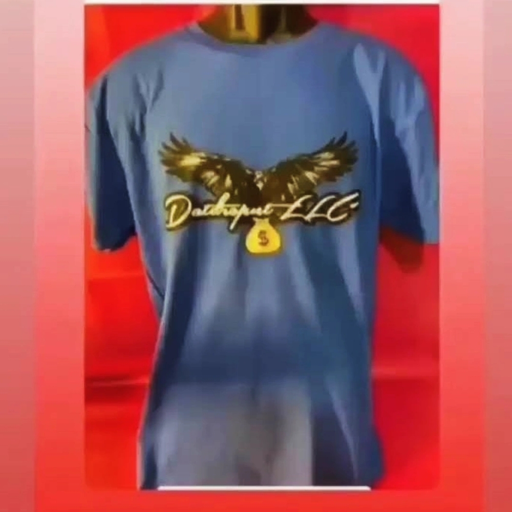 OG DATDROPENTLLC GREY/BLUE DATDROPENTLLC GRAPHIC T SHIRT